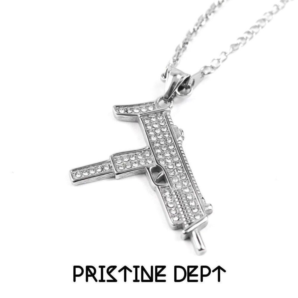 Necklace - Mini Uzi Iced Out Silver